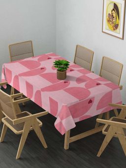 ARRABI - Peach Geometric Cotton Blend 8 Seater Table Cover