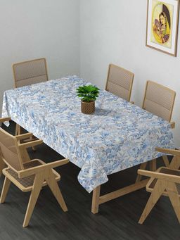 ARRABI - Blue Floral Cotton Blend 8 Seater Table Cover