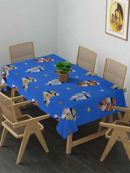ARRABI - Blue Leaf Cotton Blend 8 Seater Table Cover