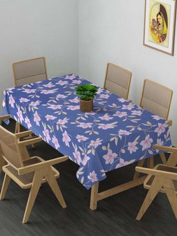 ARRABI - Blue Floral Cotton Blend 8 Seater Table Cover