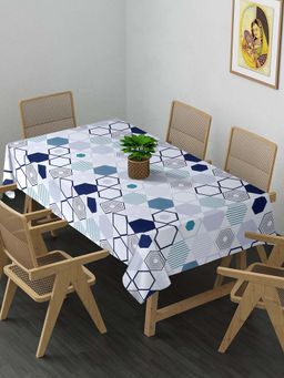 ARRABI - White Geometric Cotton Blend 8 Seater Table Cover