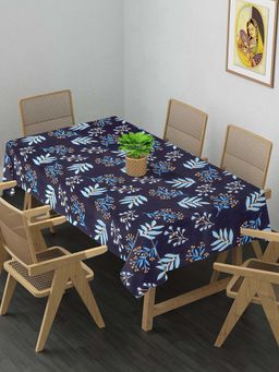 ARRABI - Black Leaf Cotton Blend 8 Seater Table Cover
