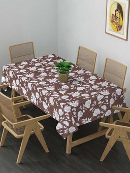 ARRABI - Brown Floral Cotton Blend 8 Seater Table Cover