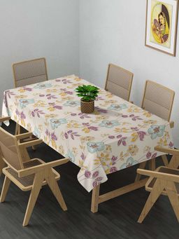 ARRABI - Beige Floral Cotton Blend 8 Seater Table Cover