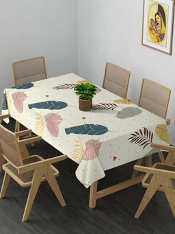 ARRABI - Cream Leaf Cotton Blend 8 Seater Table Cover