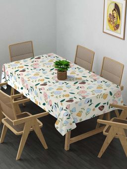 ARRABI - Cream Floral Cotton Blend 8 Seater Table Cover