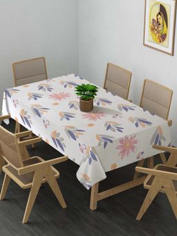 ARRABI - Off White Floral Cotton Blend 8 Seater Table Cover