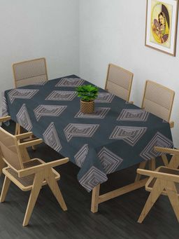 ARRABI - Grey Geometric Cotton Blend 8 Seater Table Cover