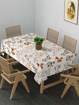 ARRABI - Cream Leaf Cotton Blend 6 Seater Table Cover