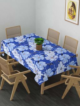 ARRABI - Blue Floral Cotton Blend 6 Seater Table Cover