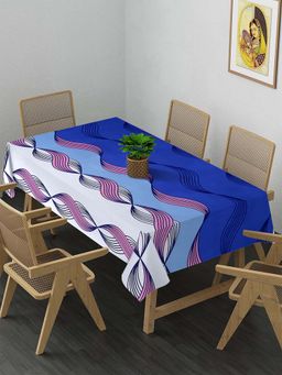 ARRABI - Blue Abstract Cotton Blend 6 Seater Table Cover