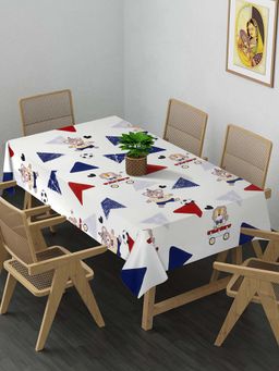ARRABI - White Cartoon Cotton Blend 6 Seater Table Cover