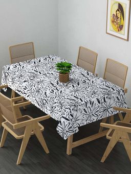 ARRABI - White Floral Cotton Blend 6 Seater Table Cover
