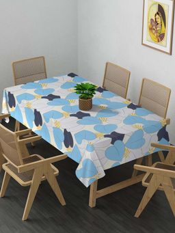 ARRABI - Blue Leaf Cotton Blend 8 Seater Table Cover