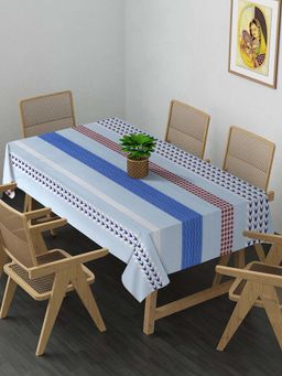 ARRABI - Blue Stripes Cotton Blend 8 Seater Table Cover