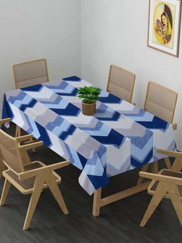 ARRABI - Blue Abstract Cotton Blend 8 Seater Table Cover