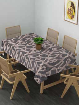 ARRABI - Grey Abstract Cotton Blend 8 Seater Table Cover