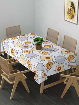 ARRABI - White Cartoon Cotton Blend 8 Seater Table Cover