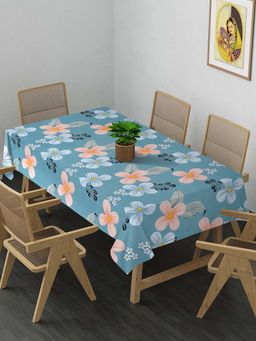 ARRABI - Blue Floral Cotton Blend 8 Seater Table Cover