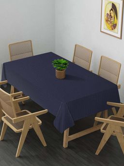 ARRABI - Navy Blue Stripes Cotton Blend 8 Seater Table Cover
