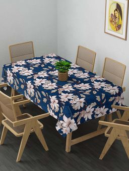ARRABI - Blue Floral Cotton Blend 8 Seater Table Cover