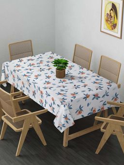 ARRABI - White Floral Cotton Blend 6 Seater Table Cover
