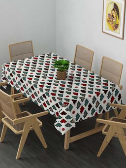 ARRABI - Off White Geometric Cotton Blend 8 Seater Table Cover