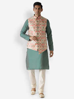 KISAH - Men Off White Kurta Jacket (Set of 3)