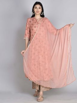 Shree - Women Muslin Pink Printed Kurta Palazzo And Dupatta (Set Of 3)