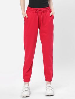 R&B - Red Solid Regular Women Joggers