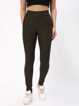 R&B - Olive Solid Regular Women Leggings