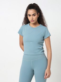 R&B - Blue Solid Slim Women T-Shirt