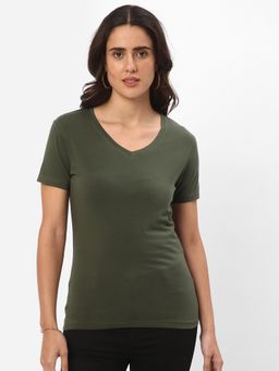 R&B - Olive Solid Regular Women T-Shirt