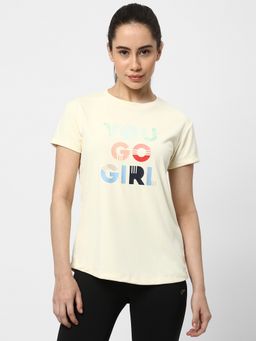 R&B - Beige Typographic Regular Women T-Shirt