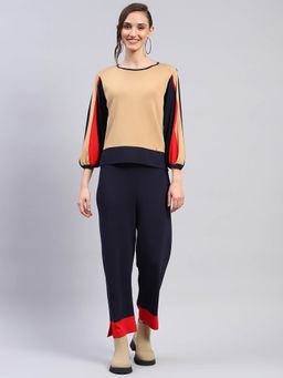 Monte Carlo - Women Colorblock Beige Round Neck Co-Ord (Set of 2)