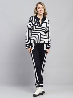 Monte Carlo - Women Navy Blue Printed Round Neck Full Sleeve Co-Ord (Set of 2)