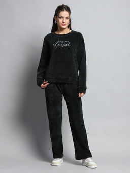 Monte Carlo - Women Printed Black Round Neck Full Sleeve Co-Ord (Set of 2)