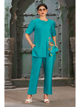 Curvy Lane - Plus Size Cerulean Silk Cotton Solid Round Co-Ord (Set of 2)