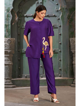 Curvy Lane - Plus Size Purple Silk Cotton Solid Round Co-Ord (Set of 2)