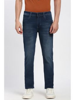 Peter England - Men Navy Blue Mid Wash Jeans