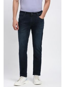 Peter England - Men Dark Navy Blue Mid Wash Jeans
