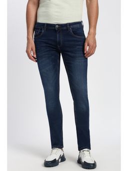 Peter England - Men Navy Blue Mid Wash Jeans