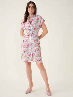 SALT Attire - Multi-Color V Neck Floral Knee Length Dress