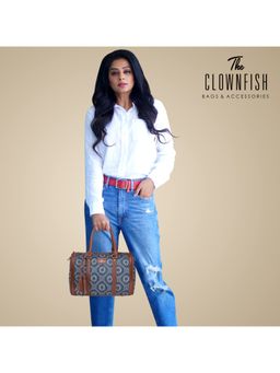 The Clownfish - Blue Printed Handicraft Fabric Duffle Bag (Set Of 2)