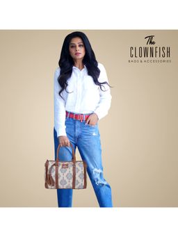 The Clownfish - Beige Printed Handicraft Fabric Duffle Bag (Set Of 2)