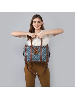 The Clownfish - Blue Printed Handicraft Fabric Duffle Bag (Set Of 2)