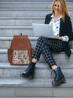The Clownfish - Brown Faux Leather Womens Backpack
