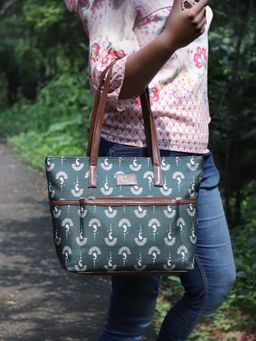 The Clownfish - Green Printed Handicraft Fabric Handbag