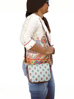 The Clownfish - Blue Printed Handicraft Fabric Crossbody Sling Bag