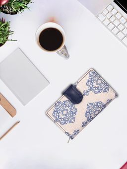 The Clownfish - White Printed Handicraft Fabric Vegan Leather Ladies Wallet